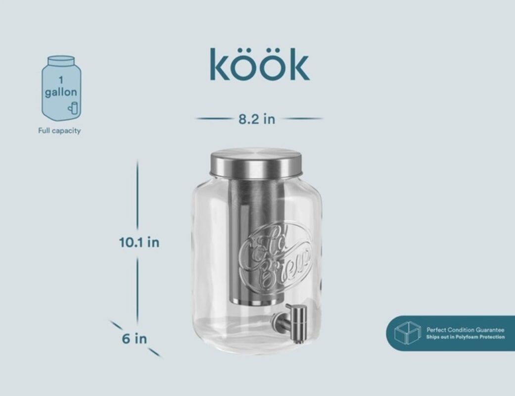 Kook Cold Brew Dispenser with Stainless Steel Spigot, 1 Gallon - Image 5