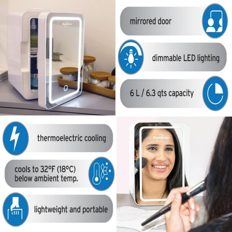 Koolatron 6 Liter Portable Cosmetic Refrigerator LED Lighted Makeup Mirror Cooler - Image 3