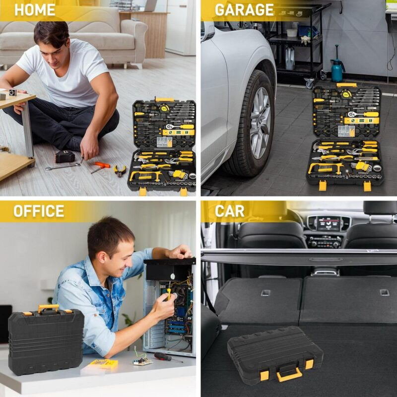 Ktaxon 198 Piece Tool Set, General Household Hand Tool Kit Socket Wrench Auto Repair Tool, W/ Storage Case, Yellow - Image 7