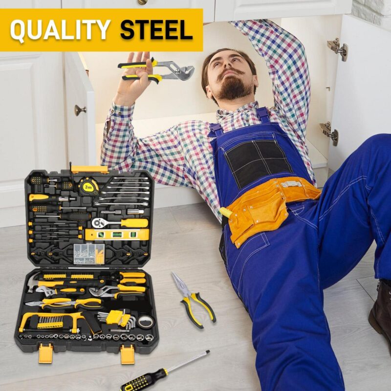 Ktaxon 198 Piece Tool Set, General Household Hand Tool Kit Socket Wrench Auto Repair Tool, W/ Storage Case, Yellow - Image 5
