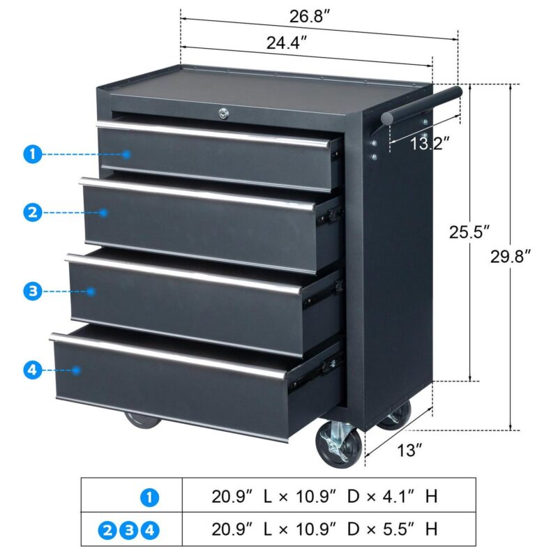 Ktaxon 4-Drawer Tool Chest Rolling Tool Cabinet with Wheels for Home Improvement, Auto Mechanics - Image 4