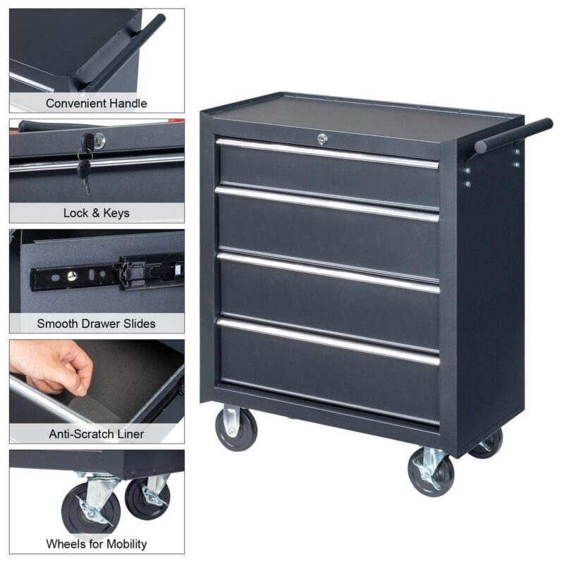 Ktaxon 4-Drawer Tool Chest Rolling Tool Cabinet with Wheels for Home Improvement, Auto Mechanics - Image 7