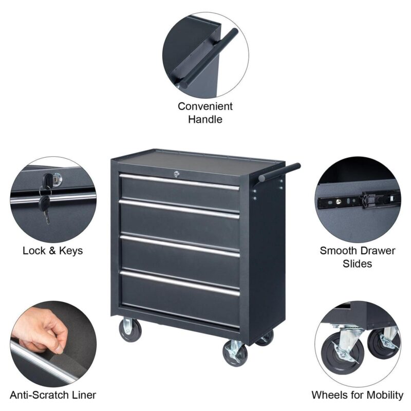 Ktaxon 4-Drawer Tool Chest Rolling Tool Cabinet with Wheels for Home Improvement, Auto Mechanics - Image 8