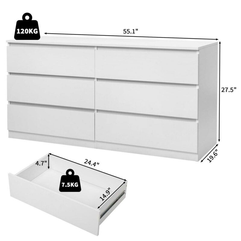 Ktaxon 6 Drawer Double Dresser, Kids Dresser, Nursery Dresser Drawer Organizer, Chest Of Drawers, White - Image 6