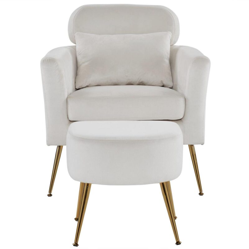 Ktaxon Accent Chair with Ottoman Set, Flannel Upholstered Single Sofa with Lumber Pillow Armchair with Armrests and Footrest for Bedroom Living Reading Room Office Beige - Image 10