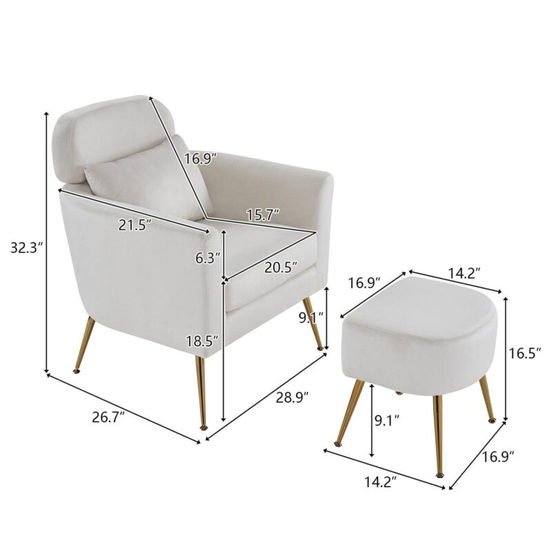 Ktaxon Accent Chair with Ottoman Set, Flannel Upholstered Single Sofa with Lumber Pillow Armchair with Armrests and Footrest for Bedroom Living Reading Room Office Beige - Image 8