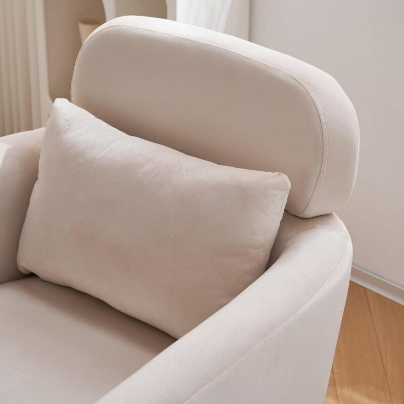 Ktaxon Accent Chair with Ottoman Set, Flannel Upholstered Single Sofa with Lumber Pillow Armchair with Armrests and Footrest for Bedroom Living Reading Room Office Beige - Image 13