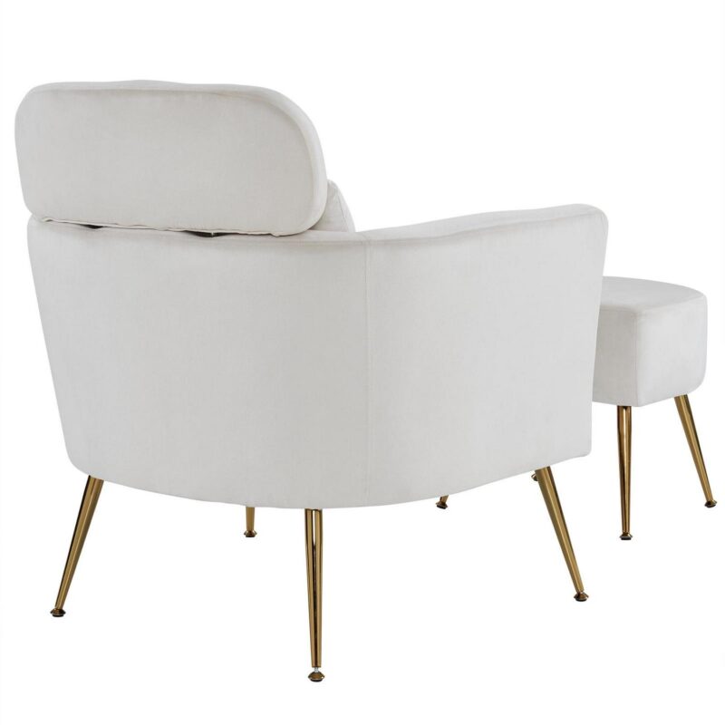 Ktaxon Accent Chair with Ottoman Set, Flannel Upholstered Single Sofa with Lumber Pillow Armchair with Armrests and Footrest for Bedroom Living Reading Room Office Beige - Image 7