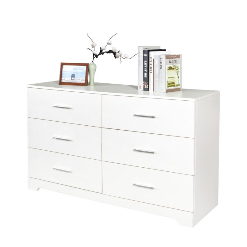 Ktaxon Bedroom Dresser with 6 Drawers, Wooden Double Dresser for Entryway, Wide Storage Cabinet for Living Room, White