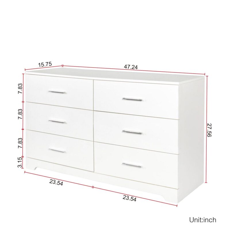 Ktaxon Bedroom Dresser with 6 Drawers, Wooden Double Dresser for Entryway, Wide Storage Cabinet for Living Room, White - Image 4