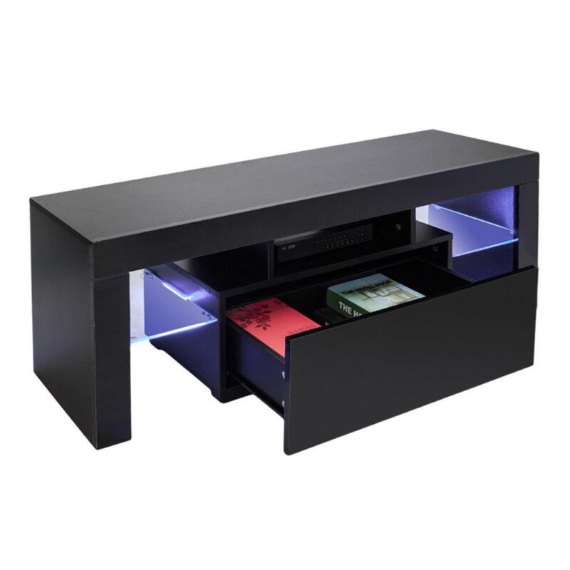 Ktaxon Modern LED Light TV Stand, Storage Console Cabinet Furniture with LED Drawer and Shelves, Entertainment Center for Living Room, Black - Image 5