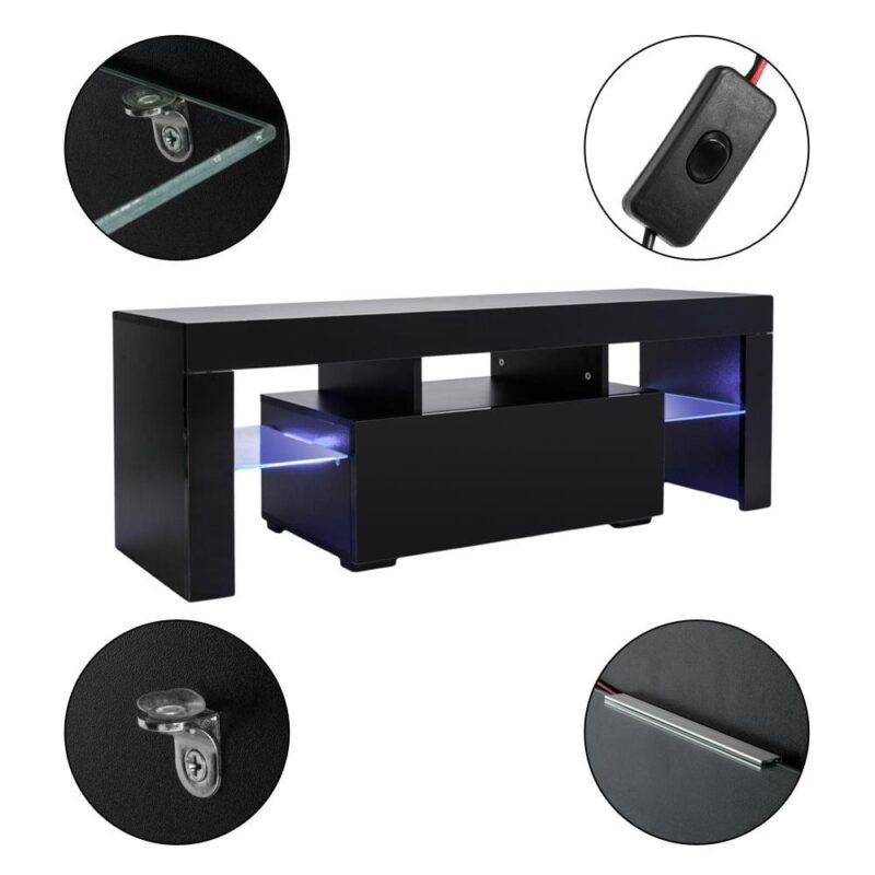 Ktaxon Modern LED Light TV Stand, Storage Console Cabinet Furniture with LED Drawer and Shelves, Entertainment Center for Living Room, Black - Image 4