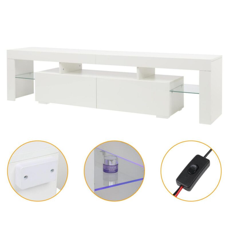 Ktaxon Modern TV Stand for up to 60'' TVs, Media Console Cabinet LED Shelves with 2 Drawers for Living Room Storage Entertainment Center, White - Image 4