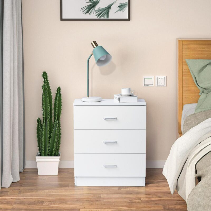 Ktaxon Set of 2 Modern White 3 Drawer Dresser Bedroom White Finish - Image 2