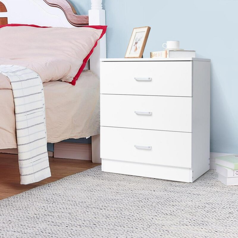Ktaxon Set of 2 Modern White 3 Drawer Dresser Bedroom White Finish - Image 6