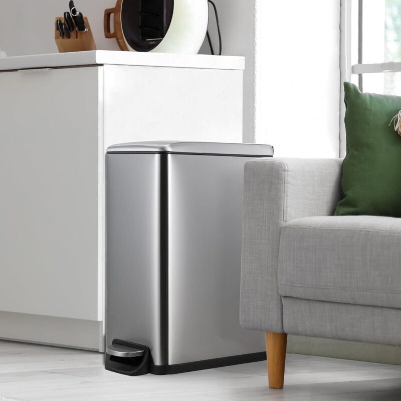 LAZY BUDDY 13.2 Gallon Slim Kitchen Trash Can Stainless Steel Bathroom Garbage Can with Lid Inner Bucket Silver - Image 5