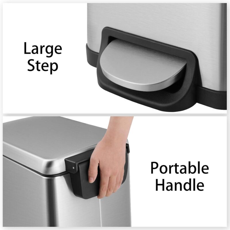 LAZY BUDDY 13.2 Gallon Slim Kitchen Trash Can Stainless Steel Bathroom Garbage Can with Lid Inner Bucket Silver - Image 6