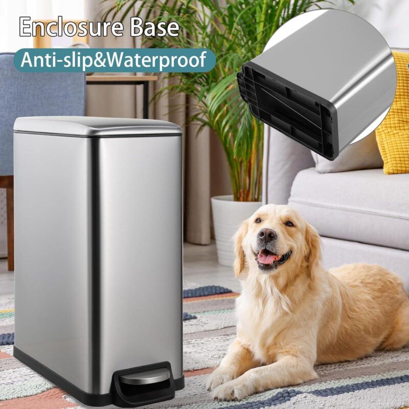 LAZY BUDDY 13.2 Gallon Slim Kitchen Trash Can Stainless Steel Bathroom Garbage Can with Lid Inner Bucket Silver - Image 3
