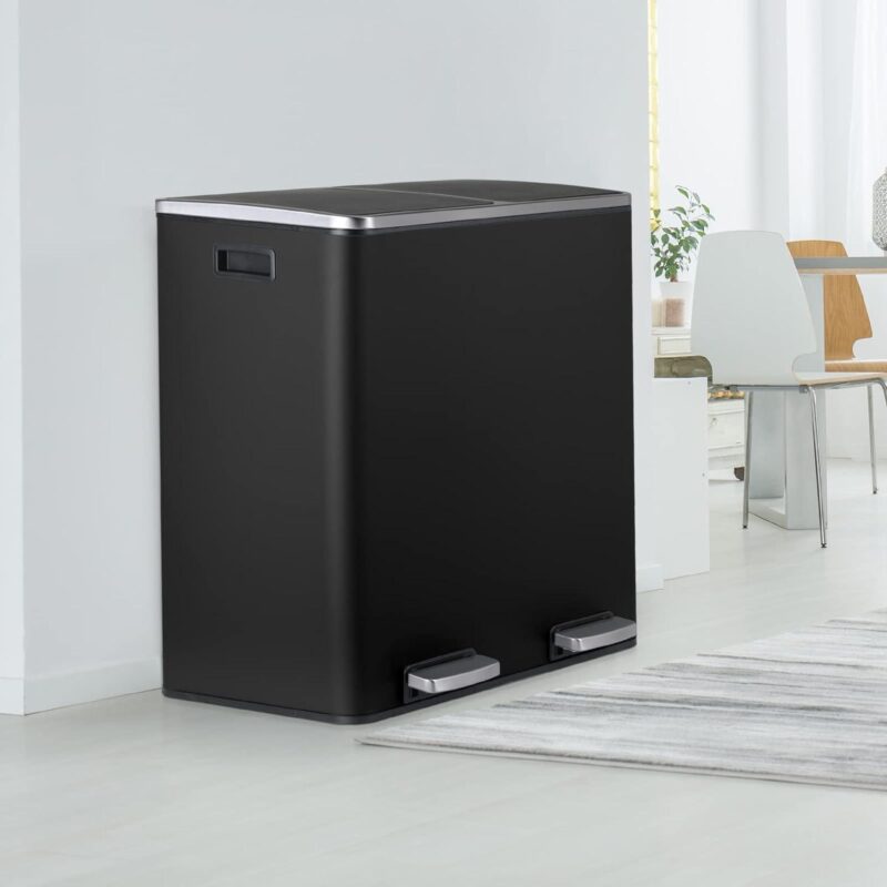 LAZY BUDDY Dual Garbage Can, Stainless Steel 16 Gallon Step Can W/ Foot Pedal, Double Compartment Garbage Recycling Bin - Image 8