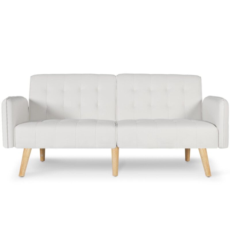LAZZO Modern Faux Leather Upholstered Convertible USB Folding Futon Sofa Bed for Apartments, Office, White - Image 7