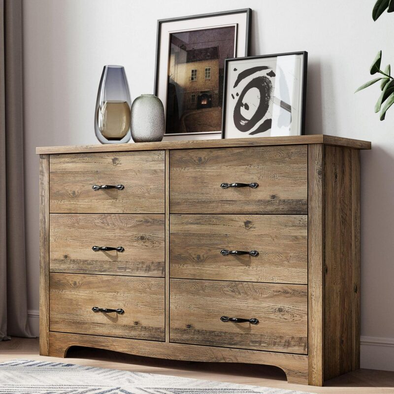 LINSY HOME Brown Double Dressers,Chest of 6 Drawers - Image 6