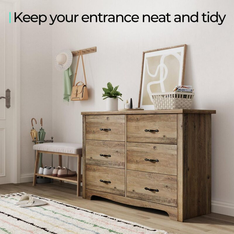 LINSY HOME Brown Double Dressers,Chest of 6 Drawers - Image 10