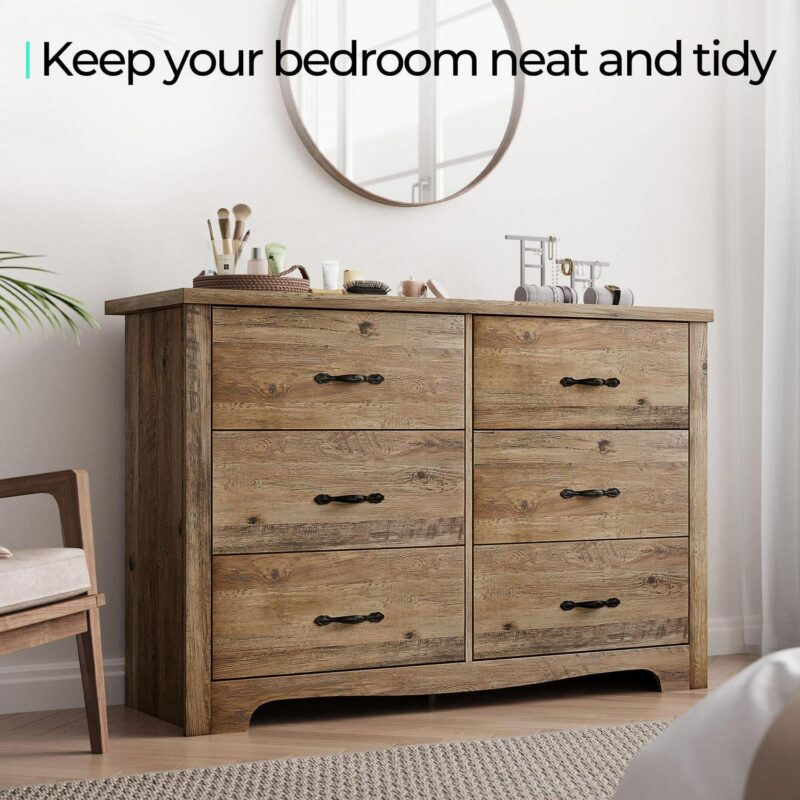 LINSY HOME Brown Double Dressers,Chest of 6 Drawers - Image 4
