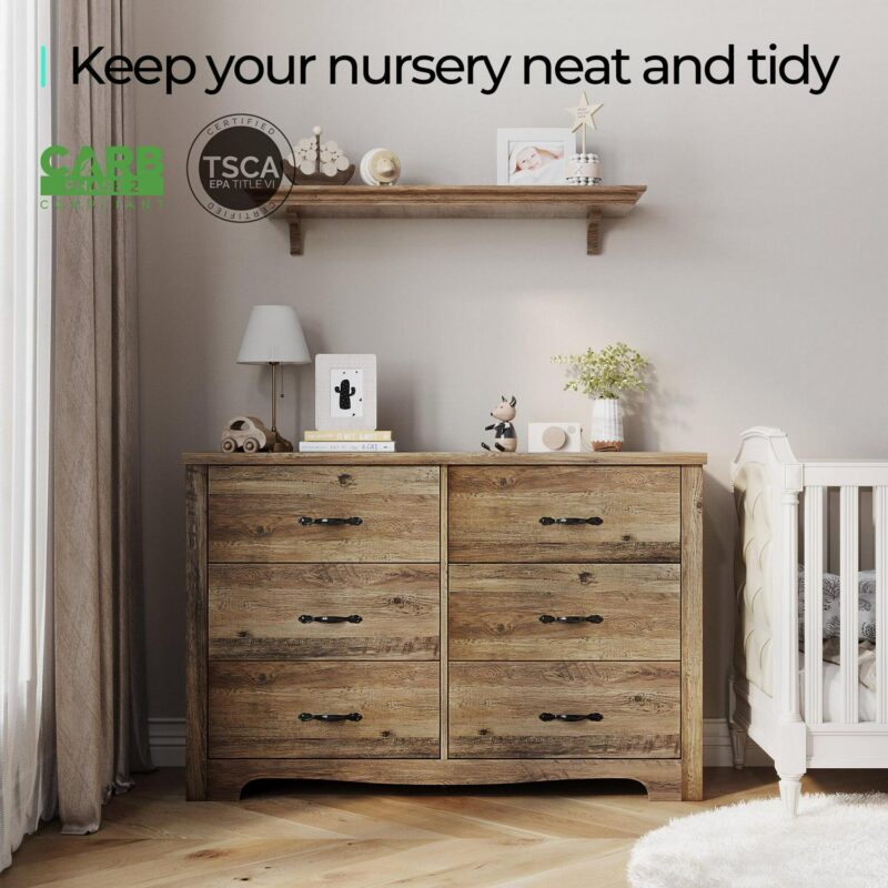 LINSY HOME Brown Double Dressers,Chest of 6 Drawers - Image 8