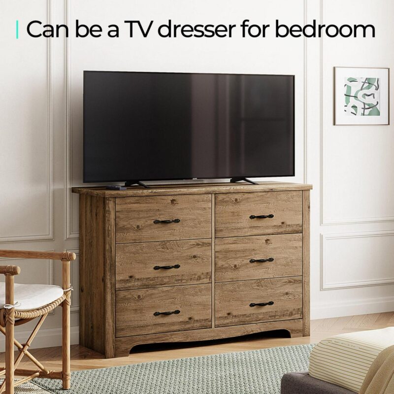 LINSY HOME Brown Double Dressers,Chest of 6 Drawers - Image 3