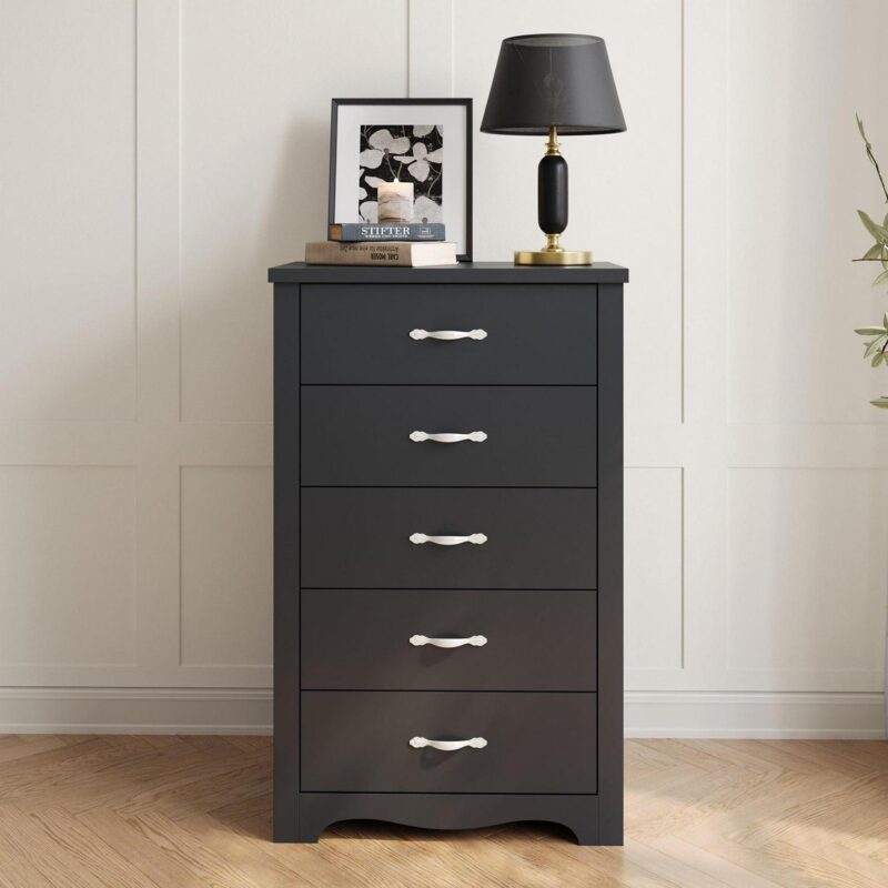 LINSY HOME Dressers for Bedroom, 5 Drawers Chest, Nursery Dresser Organizer, Tall Dresser Chest of Drawers - Black - Image 8