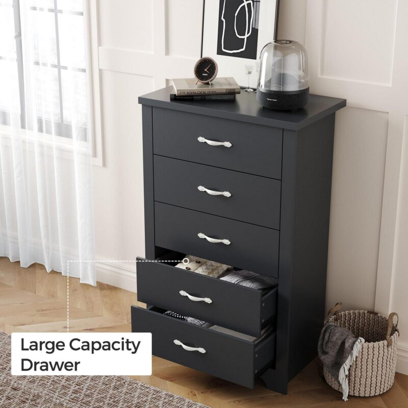 LINSY HOME Dressers for Bedroom, 5 Drawers Chest, Nursery Dresser Organizer, Tall Dresser Chest of Drawers - Black - Image 7