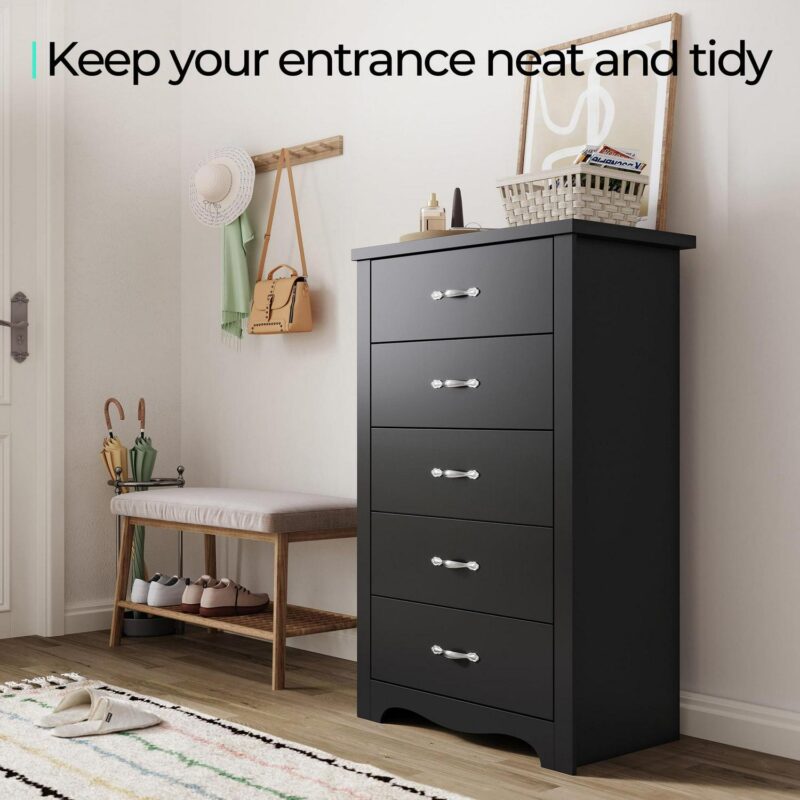 LINSY HOME Dressers for Bedroom, 5 Drawers Chest, Nursery Dresser Organizer, Tall Dresser Chest of Drawers - Black - Image 4