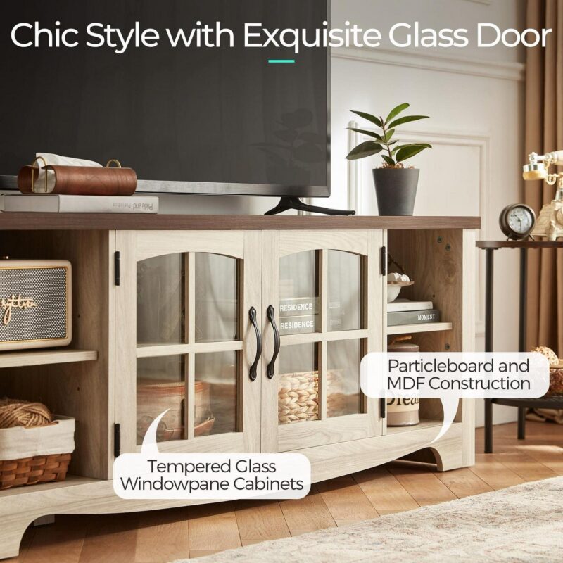LINSY HOME Modern Farmhouse TV Stand for TVs up to 65 ,Home Entertainment Center with Storage Cabinet and Adjustable Shelves,Washed Grey and Brown - Image 4