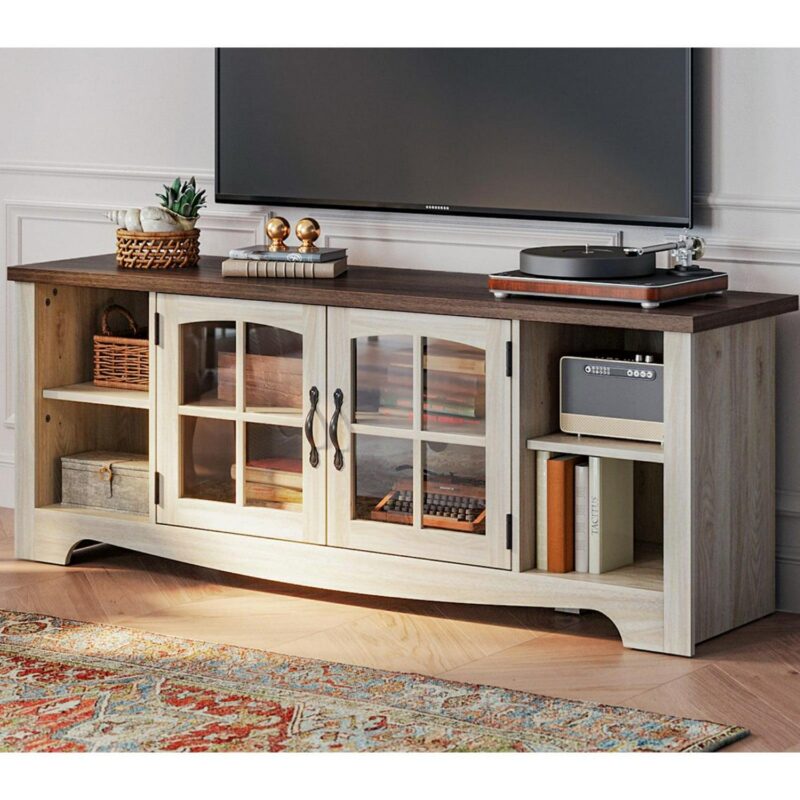 LINSY HOME Modern Farmhouse TV Stand for TVs up to 65 ,Home Entertainment Center with Storage Cabinet and Adjustable Shelves,Washed Grey and Brown - Image 8
