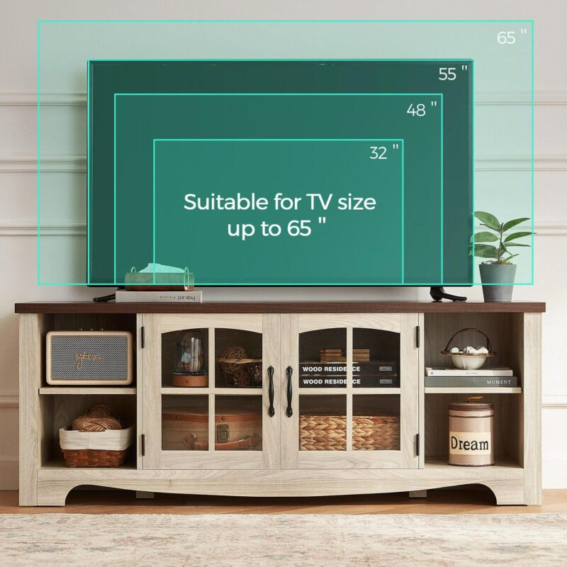 LINSY HOME Modern Farmhouse TV Stand for TVs up to 65 ,Home Entertainment Center with Storage Cabinet and Adjustable Shelves,Washed Grey and Brown - Image 7