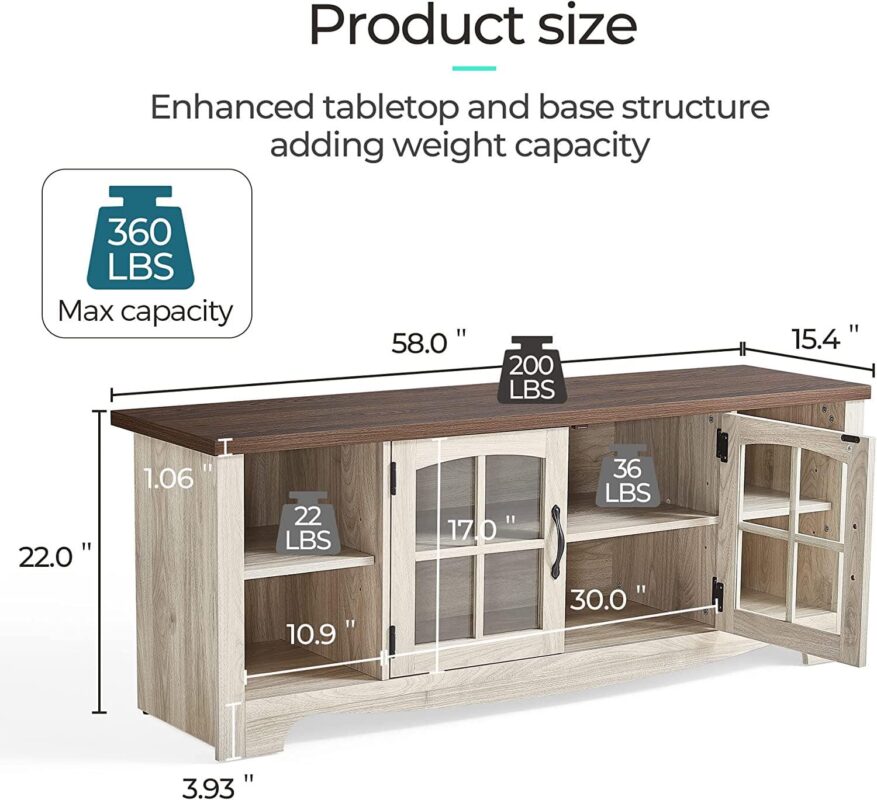 LINSY HOME Modern Farmhouse TV Stand for TVs up to 65 ,Home Entertainment Center with Storage Cabinet and Adjustable Shelves,Washed Grey and Brown - Image 3