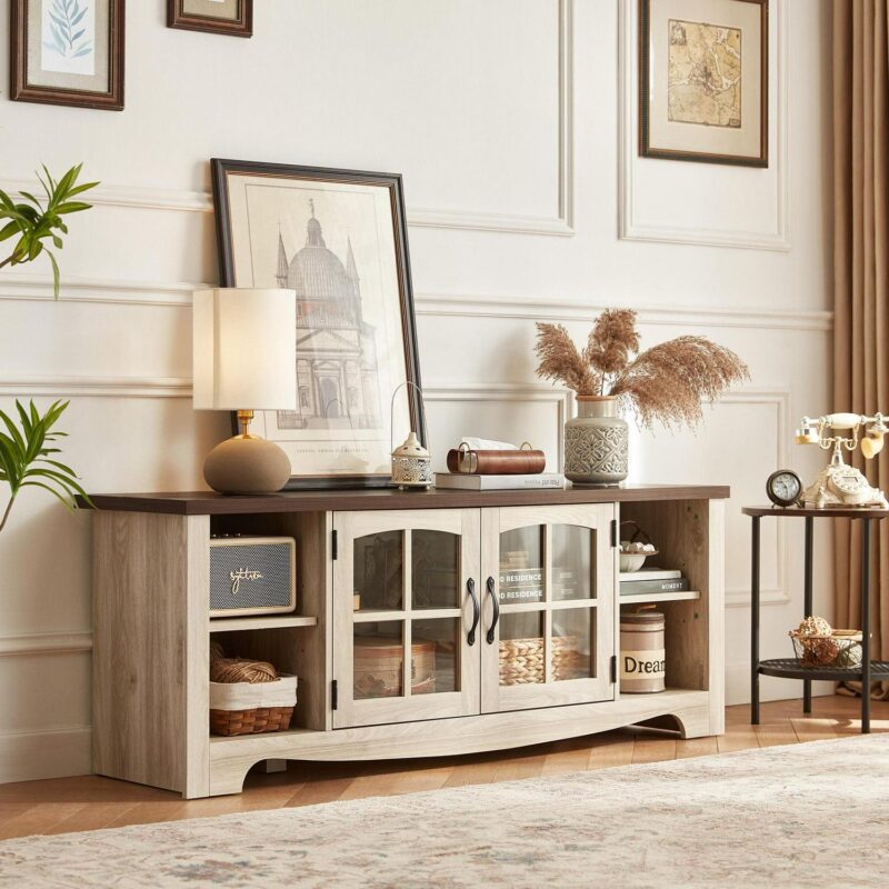 LINSY HOME Modern Farmhouse TV Stand for TVs up to 65 ,Home Entertainment Center with Storage Cabinet and Adjustable Shelves,Washed Grey and Brown - Image 10