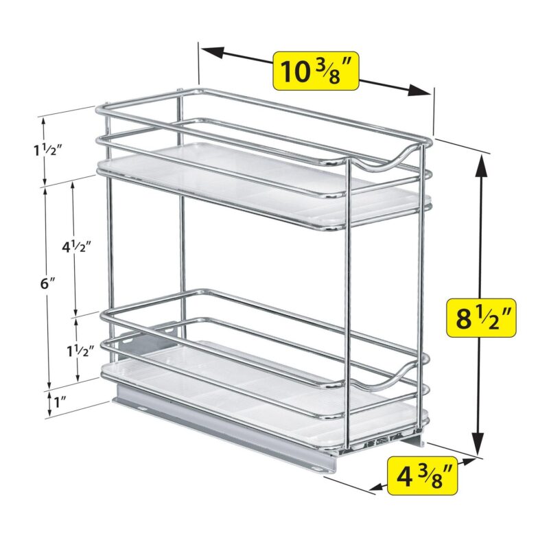 LYNK PROFESSIONAL 4-1/4  Wide Double Pull Out Spice Rack Organizer for Cabinet, Slide Out Shelf, Chrome - Image 5