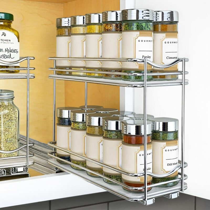 LYNK PROFESSIONAL 4-1/4  Wide Double Pull Out Spice Rack Organizer for Cabinet, Slide Out Shelf, Chrome