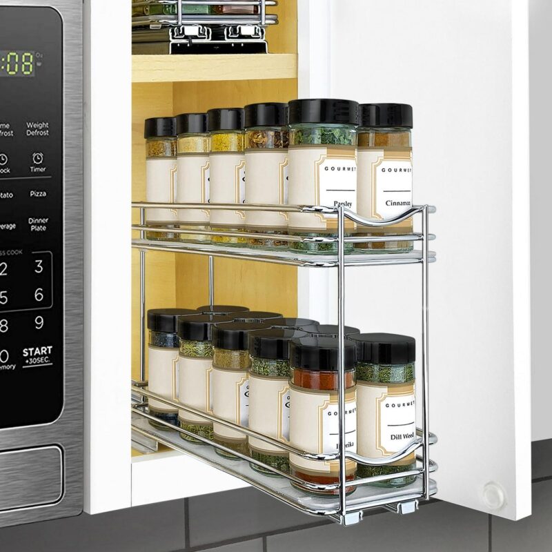 LYNK PROFESSIONAL 4-1/4  Wide Double Pull Out Spice Rack Organizer for Cabinet, Slide Out Shelf, Chrome - Image 6
