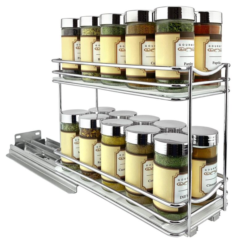 LYNK PROFESSIONAL 4-1/4  Wide Double Pull Out Spice Rack Organizer for Cabinet, Slide Out Shelf, Chrome - Image 10