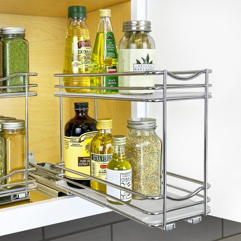 LYNK PROFESSIONAL 4-1/4  Wide Double Pull Out Spice Rack Organizer for Cabinet, Slide Out Shelf, Chrome - Image 7