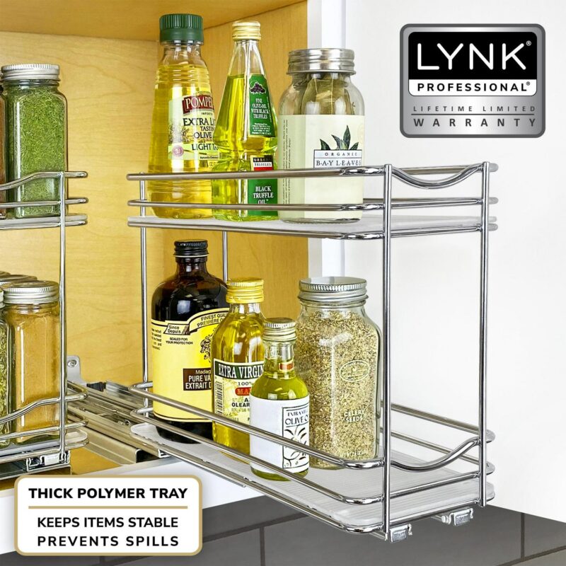 LYNK PROFESSIONAL 4-1/4  Wide Double Pull Out Spice Rack Organizer for Cabinet, Slide Out Shelf, Chrome - Image 11