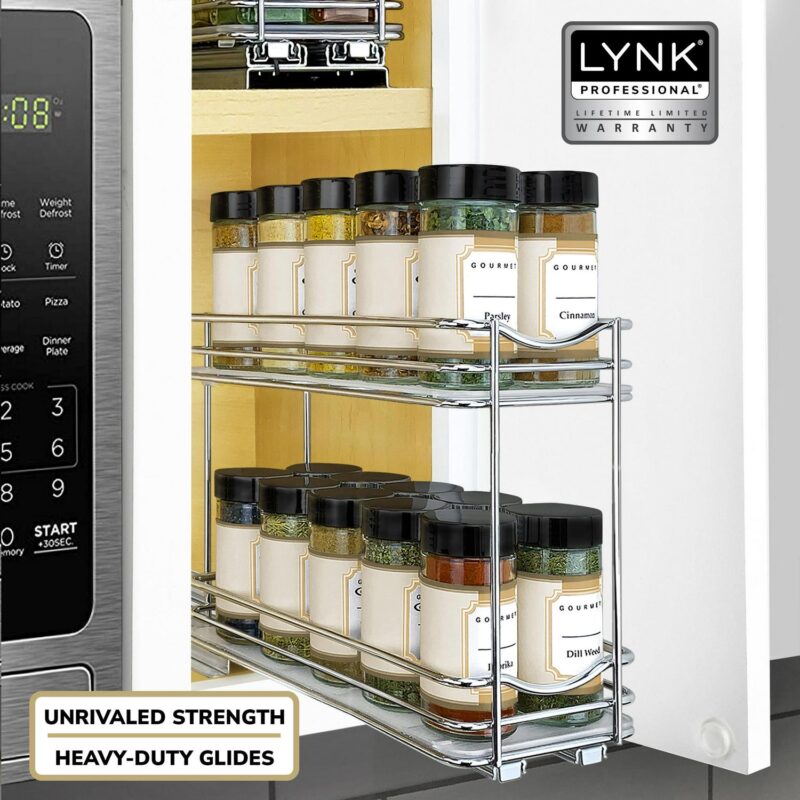 LYNK PROFESSIONAL 4-1/4  Wide Double Pull Out Spice Rack Organizer for Cabinet, Slide Out Shelf, Chrome - Image 12