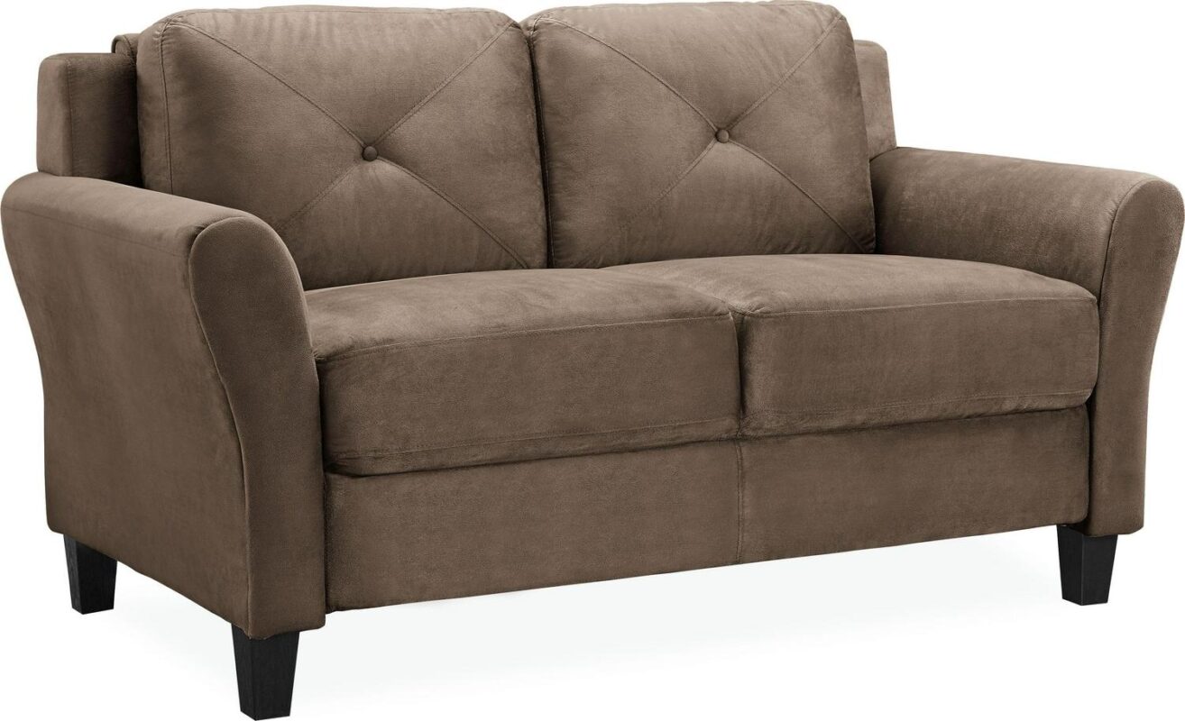 Lifestyle Solutions Taryn Loveseat with Rolled Arms, Brown Fabric - Image 2