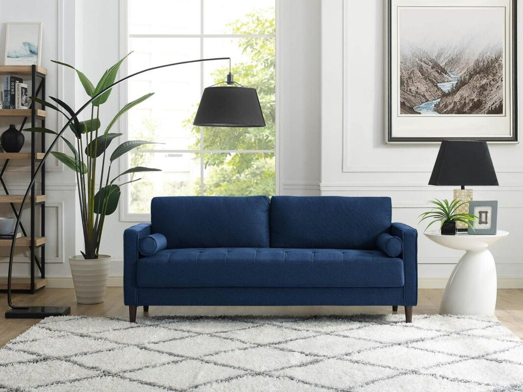 Lifestyle Solutions Lorelei Mid-Century Modern Cushion Back Upholstered Sofa, Navy