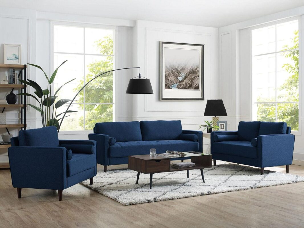 Lifestyle Solutions Lorelei Mid-Century Modern Cushion Back Upholstered Sofa, Navy - Image 8