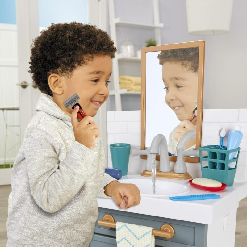 Little Tikes First Bathroom Sink with Real Working Faucet Pretend Play for Kids, 12 Bathroom Accessories, Interactive Unique Toy Multi-Color, Ages 2+ - Image 5