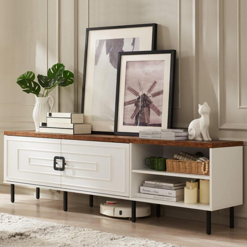 MARNUR 71  TV Stand for TVs up to 80 , Entertainment Center with Storage for Living Room, Farmhouse Style, White - Image 6