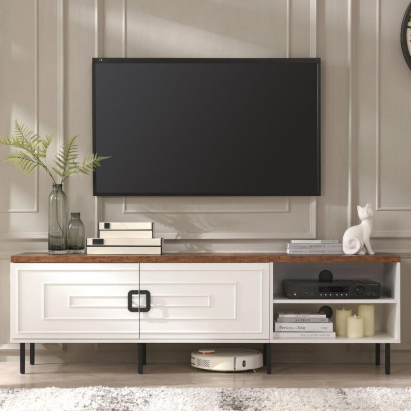 MARNUR 71  TV Stand for TVs up to 80 , Entertainment Center with Storage for Living Room, Farmhouse Style, White - Image 8
